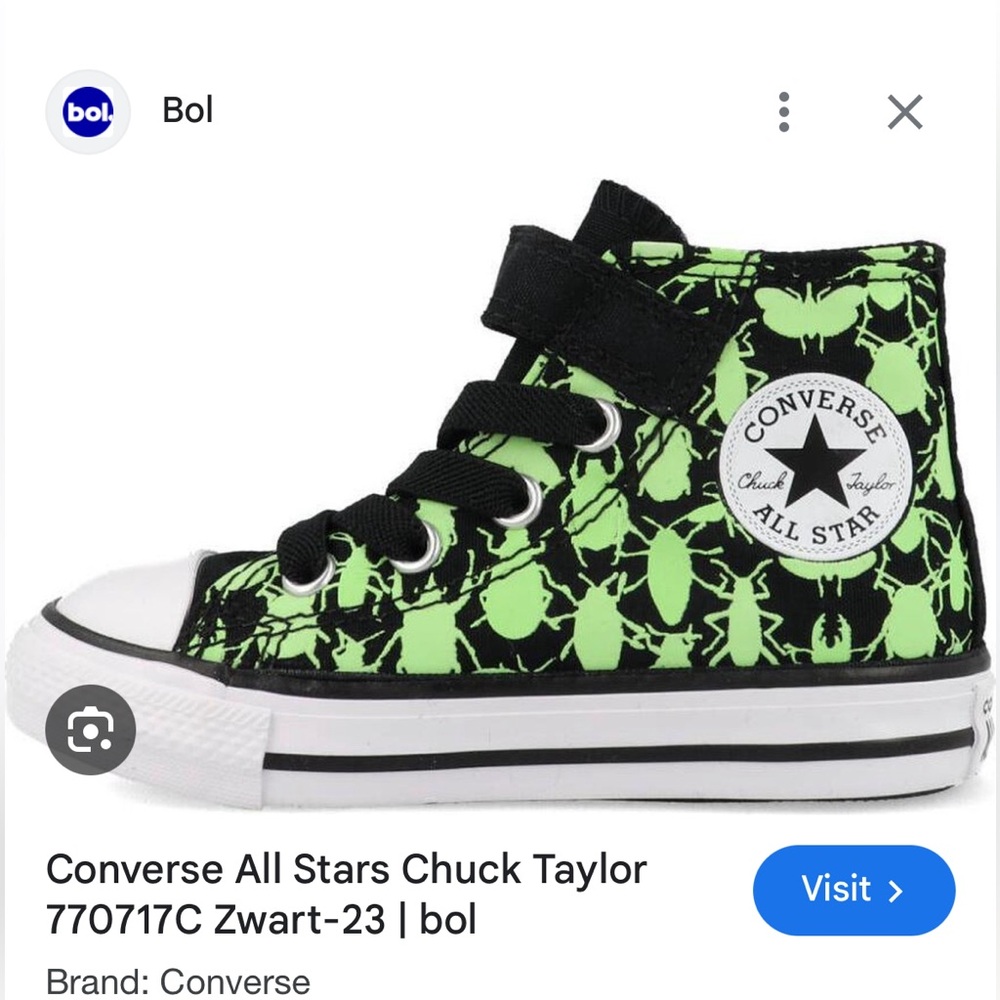 Converse Kids' Chuck Taylor - Black and Green Beetle Print - GLOW IN DARK - 10K